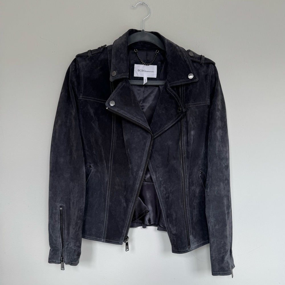 BCBGeneration Dark Gray Suede Moto Jacket